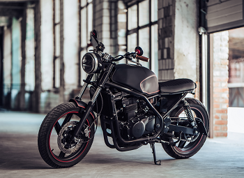 motorcycle parked inside a warehouse